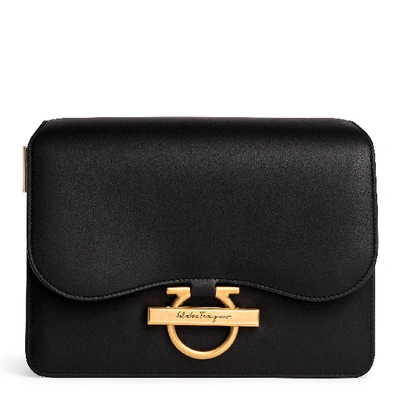 Shop Ferragamo Joanne Black Leather Shoulder Flap Bag
