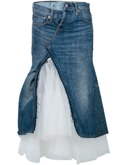 Shop Comme Des Garçons Layered Denim Skirt - Blue