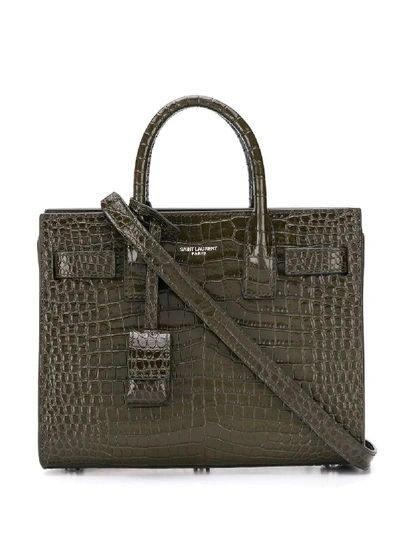 Shop Saint Laurent Embossed Crocodile Effect Handbag - Green