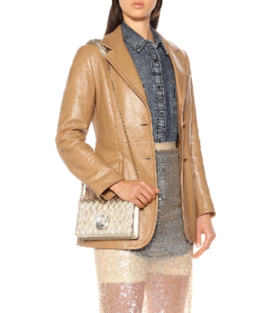 Shop Miu Miu Matelassé Leather Shoulder Bag In Gold