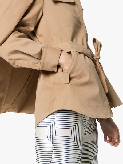 Shop Rosie Assoulin Short Belted Cotton Blend Cape Jacket In Beige