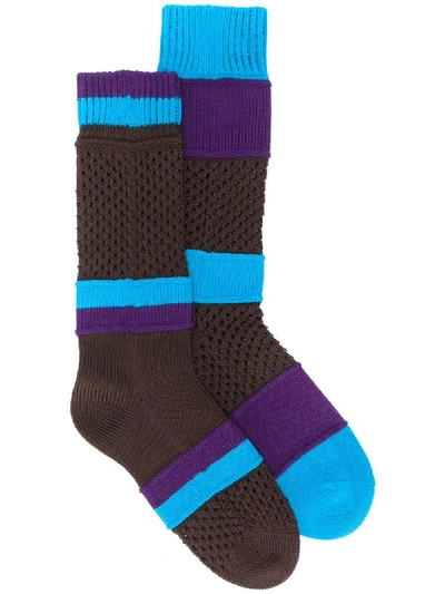 Shop Sacai Stripe Socks - Brown