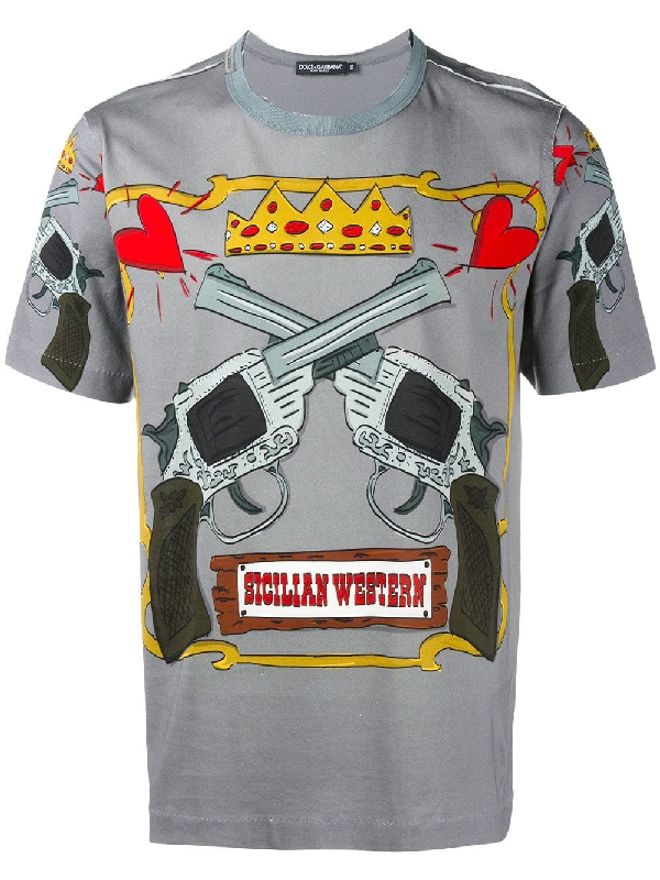 Dolce & Gabbana Gun Print T-shirt - Grey | ModeSens