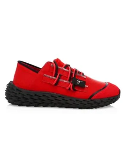 Shop Giuseppe Zanotti Men's Urchin Low-top Leather Sneakers In Red