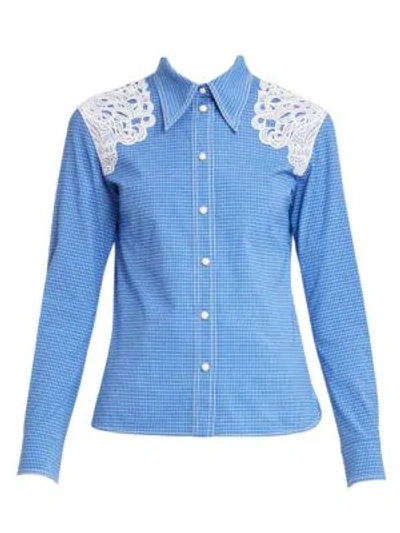 Shop Chloé Lace Detail Western Shirt In Blue White