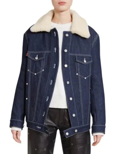 Shop Chloé Women's Shearling Collar Denim Jacket In Blue