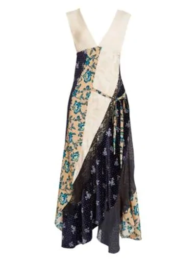 Shop Chloé Patchwork Print Silk Maxi Dress In Beige Blue
