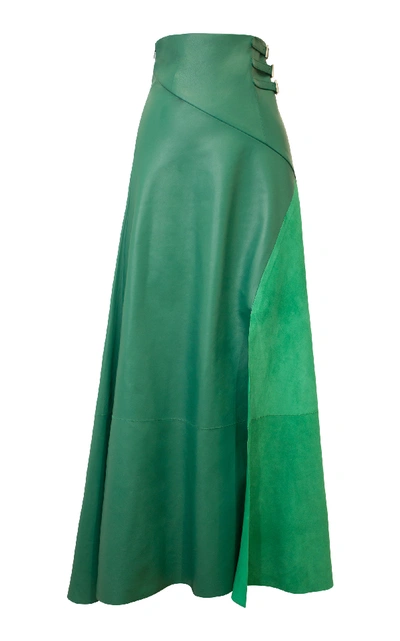 Shop Alejandra Alonso Rojas Buckled Waistband Leather Flared Skirt In Green