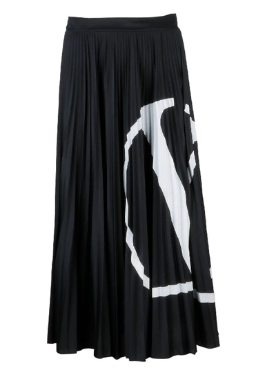 Shop Valentino Pleated Logo Skirt In Ni