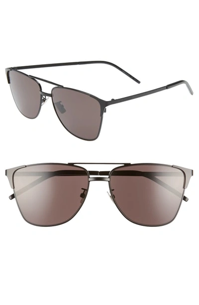 Shop Saint Laurent 59mm Aviator Sunglasses In Semi Matte Black