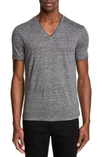 Shop John Varvatos Slubbed Linen V-neck T-shirt In Grey Heather