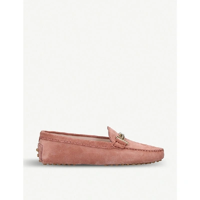 Shop Tod's Gommini Maxi Doppia Suede Driving Shoes In Pale Pink