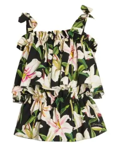 Shop Dolce & Gabbana Shoulder Tie Floral Top In Black Base Lily Print