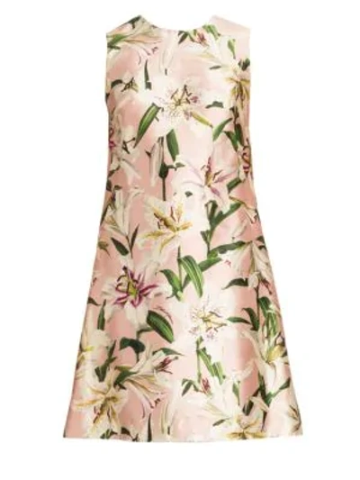 Shop Dolce & Gabbana Floral Silk A-line Dress In Lily Print