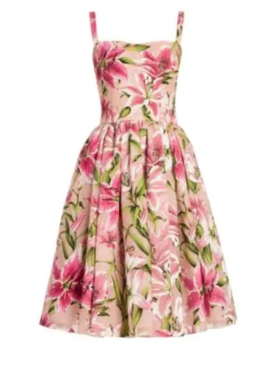 Shop Dolce & Gabbana Lily Print Organza Dress In Pink Lilly