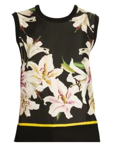 Shop Dolce & Gabbana Lily Print Silk Knit Top In Black Base Lily