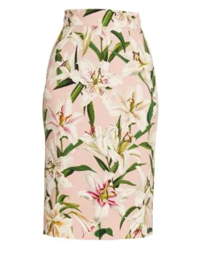 Shop Dolce & Gabbana Lily Printed Pencil Skirt In Light Pink Lily