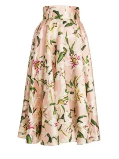 Shop Dolce & Gabbana Lily Print Silk Midi Skirt