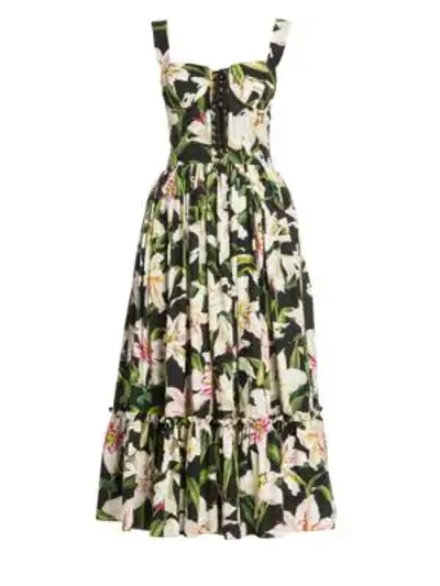 Shop Dolce & Gabbana Corset Bustier Floral Dress In Black Base Lily Print