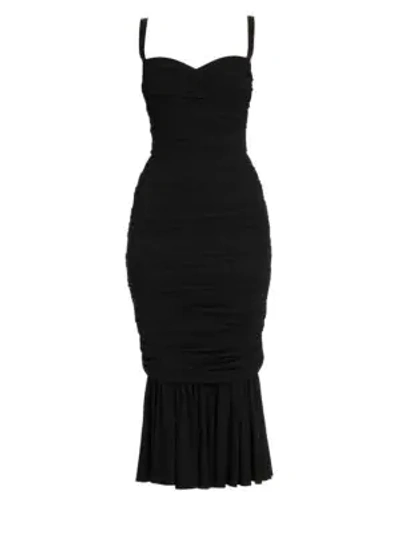 Shop Dolce & Gabbana Sleeveless Ruched Midi Dress In Black