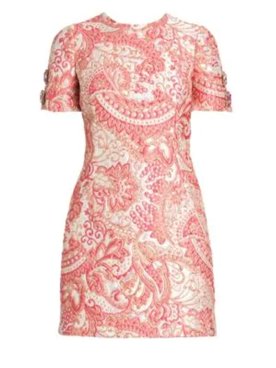 Shop Dolce & Gabbana Jacquard Short Sleeve Mini Dress In Pink