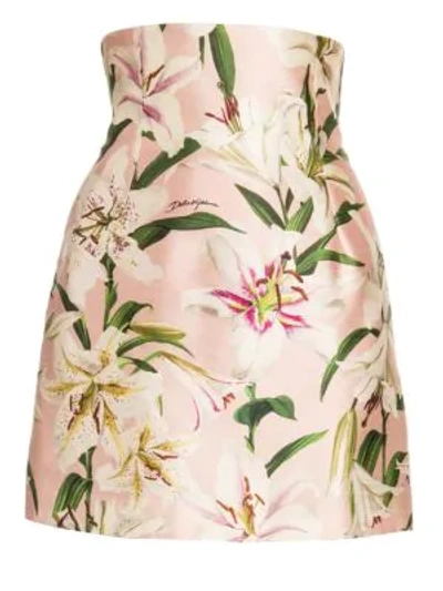 Shop Dolce & Gabbana Lily Print High-waist Silk Skirt