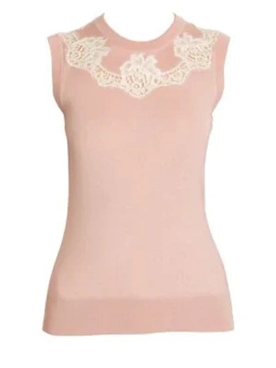 Shop Dolce & Gabbana Cashmere & Silk-blend Knit Lace Inset Top In Pink