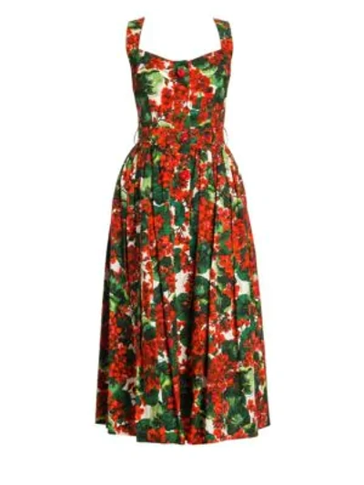Shop Dolce & Gabbana Sleeveless Floral Poplin Fit-&-flare Dress In Red Print