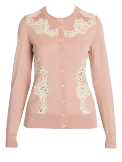Shop Dolce & Gabbana Cashmere & Silk-blend Lace Inset Knit Cardigan In Pink