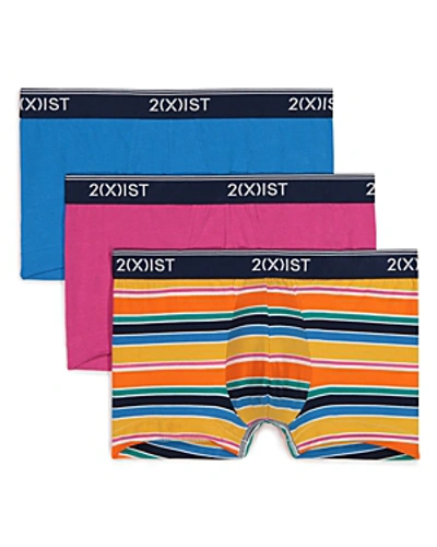 Shop 2(x)ist Cotton Stretch No-show Trunks, Pack Of 3 In Bright Stripe/berry/blue Aster