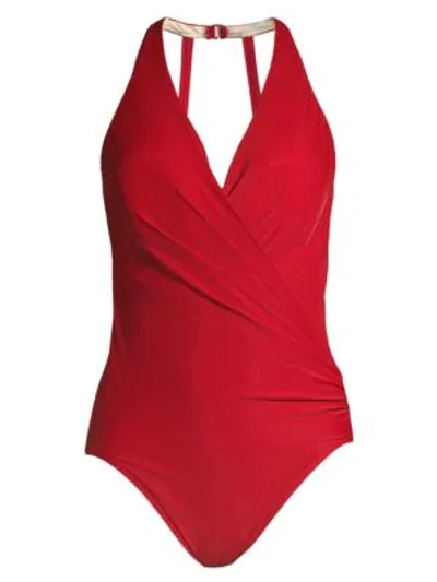 Shop Miraclesuit Swim Rock Solid Wrapsody One-piece Swimsuit In Cayenne Red