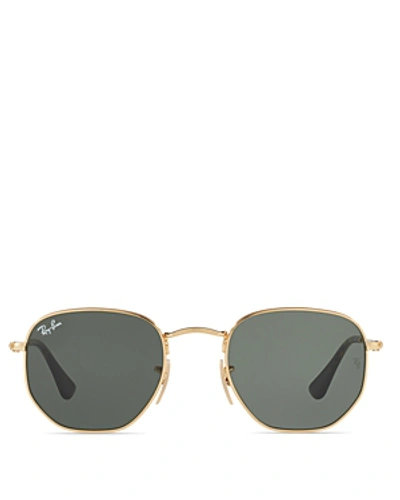 Shop Ray Ban Ray-ban Unisex Icons Hexagonal Sunglasses, 51mm In Gold/green Solid