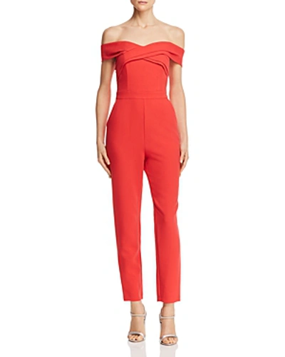 Shop Adelyn Rae Jaden Off-the-shoulder Jumpsuit In Hibiscus