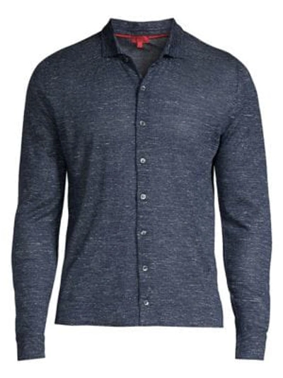 Shop Isaia Cashmere Blend Knit Button Down In Dark Blue