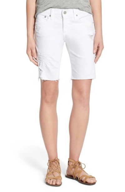 Shop Ag 'nikki' Cutoff Denim Bermuda Shorts In 1 Year White Mended