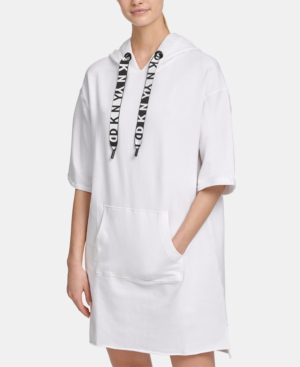 dkny sport logo hooded sweatshirt dress