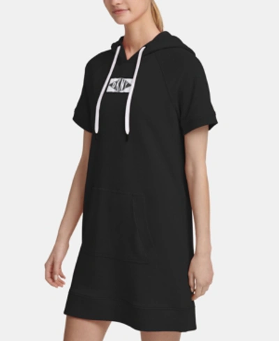 Shop Dkny Sport Patch Logo Hoodie Dress In Black