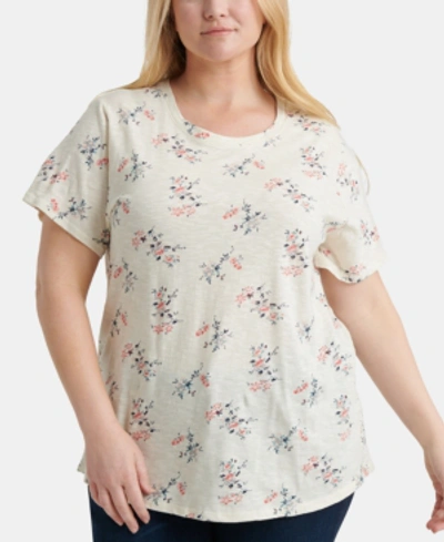 Shop Lucky Brand Plus Size Cotton Floral-print T-shirt In White Multi