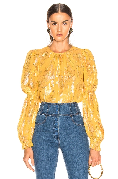 Shop Ulla Johnson Aster Blouse In Floral,metallic,yellow In Citrine