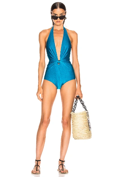 Shop Adriana Degreas Solid Halterneck Swimsuit In Blue.
