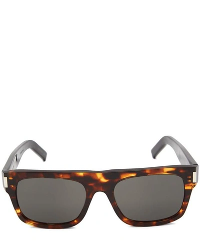 Shop Saint Laurent Rectangular-frame Tortoiseshell Sunglasses In Black