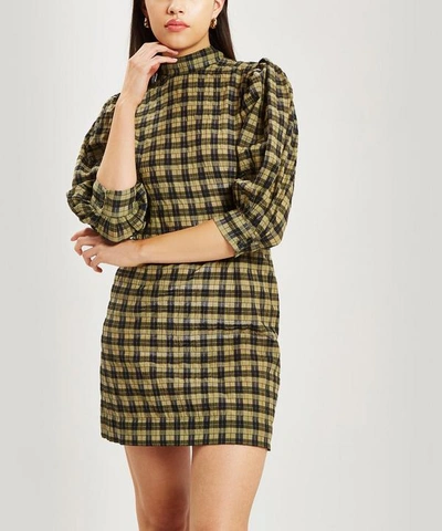 Ganni Charron Balloon Sleeve Mini-dress In Aloe | ModeSens