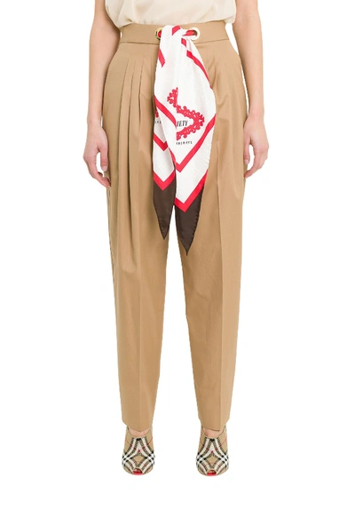 Shop Burberry Scarf Detail Trousers In Beige
