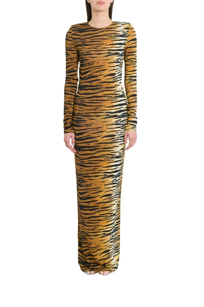 Shop Alexandre Vauthier Lon Tiger Printed Dress In Marrone