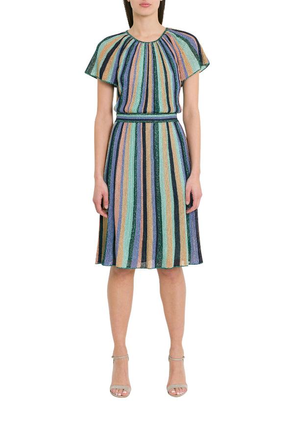 M Missoni Lurex Knit Midi Dress With Multicoloured Stripes Motif In ...