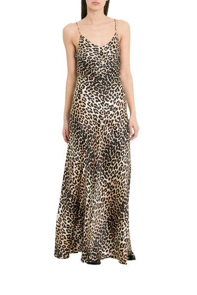 Shop Ganni Blakely Leopard Printed Long Dress In Beige