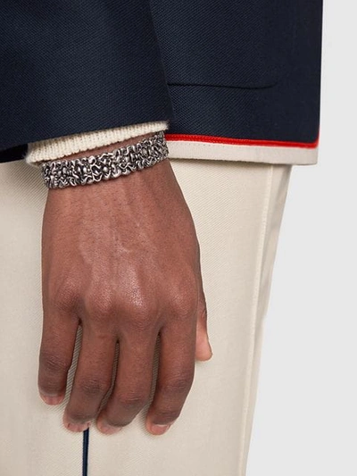 Shop Gucci Lion Mane Cuff Bracelet With Crystal - Farfetch In Silver