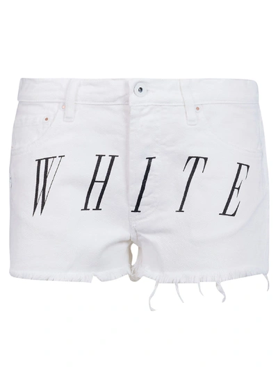 Shop Off-white White Print Denim Shorts In White Black