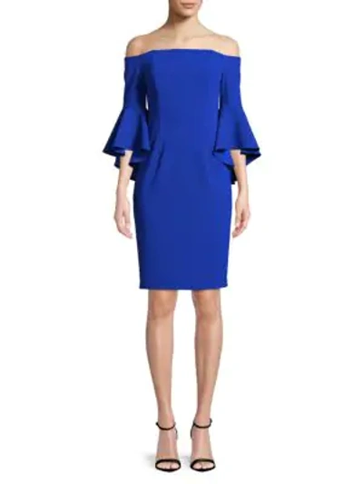 Shop Calvin Klein Off-the-shoulder Ruffled Bell-sleeve Dress In Atlantis