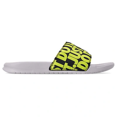 Shop Nike Men's Benassi Jdi Print Slide Sandals In White/yellow